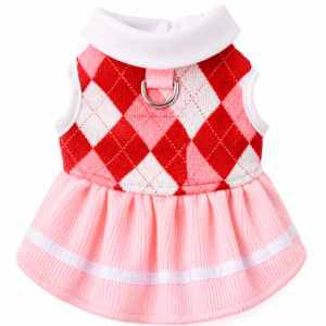 Pet Pantry Argyle Pet Dress with D-Ring – Soft Dog & Cat Dress for Everyday Wear